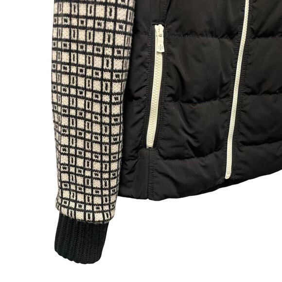 Tory Burch Black White Merino Wool Paneled Zip Up Down Fill Jacket Size 4 AS IS - Picture 2 of 7
